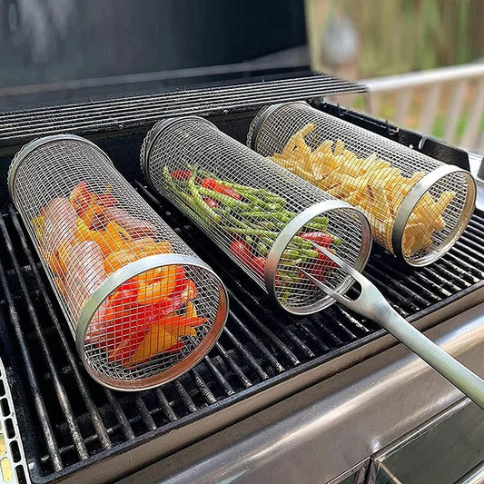 BBQ Stainless Steel Rolling Grilling Basket