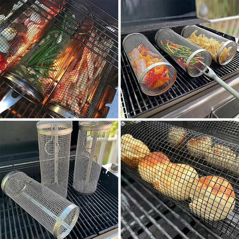 BBQ Stainless Steel Rolling Grilling Basket